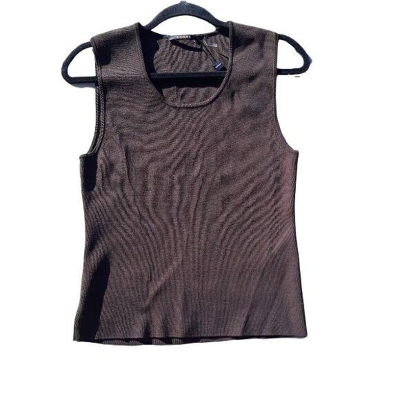 Cyrus Rib Knit Sleeveless Scoop Neck Pullover Top Chocolate Brown Sz L - Picture 1 of 11